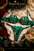 SegretGem® – Emerald Green Sexy Lingerie Set with Floral Embroidery – 2 Pieces