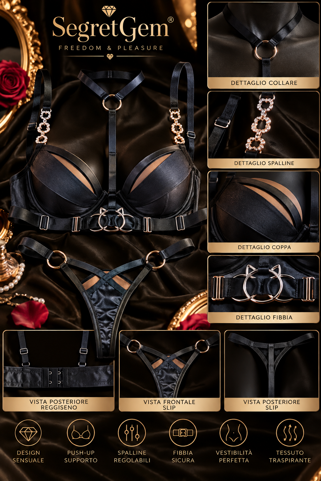 Sexy Black Strappy Lingerie Set – Size M
